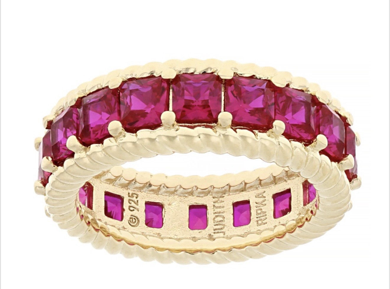 Judith Ripka 4.38ctw Ruby 14K Gold Clad Royal Band Ring Sz 6