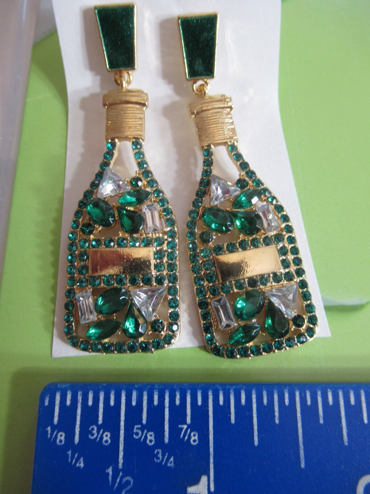 2.50″ POPPED CORK CHAMPAGNE BOTTLE & CHAMPAGNE GLASS RHINESTONE PEARL EARRINGS