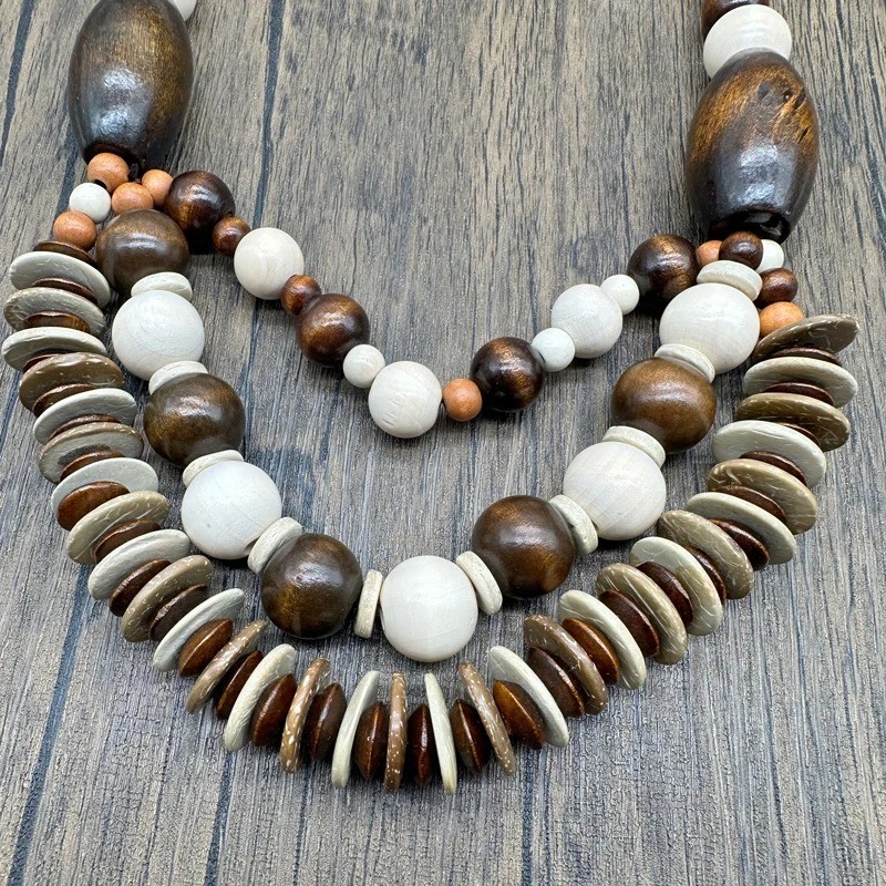 Bohemian Multi Layer Wood Coconut Shell Necklace Vintage Bib Collar Statement