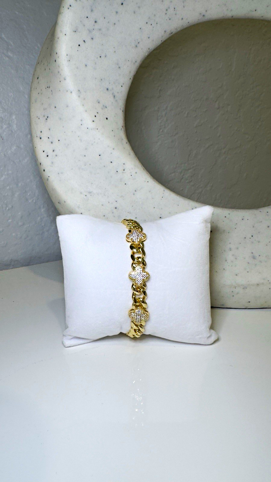 Gold Plated Clover Link Bracelet for Women | CZ Crystal Cuban Chain Jewelry