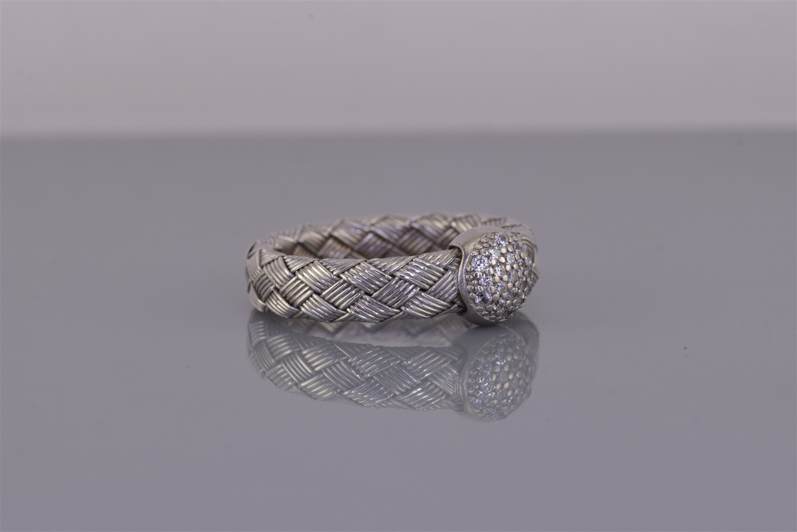 JCM Sterling Silver Pave Cubic Zirconia Braided Woven Band Ring Italy 925 Sz: 9
