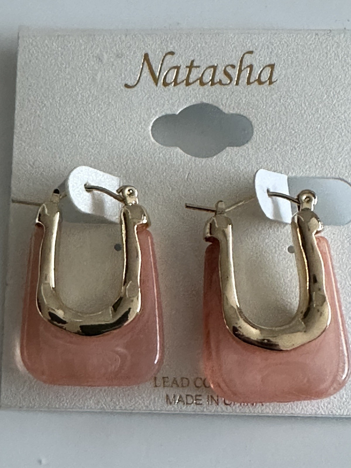 $38.00 Natasha LEAD COMPLIANT Resin Hoop Earrings/ blush pink / Hammer Gold