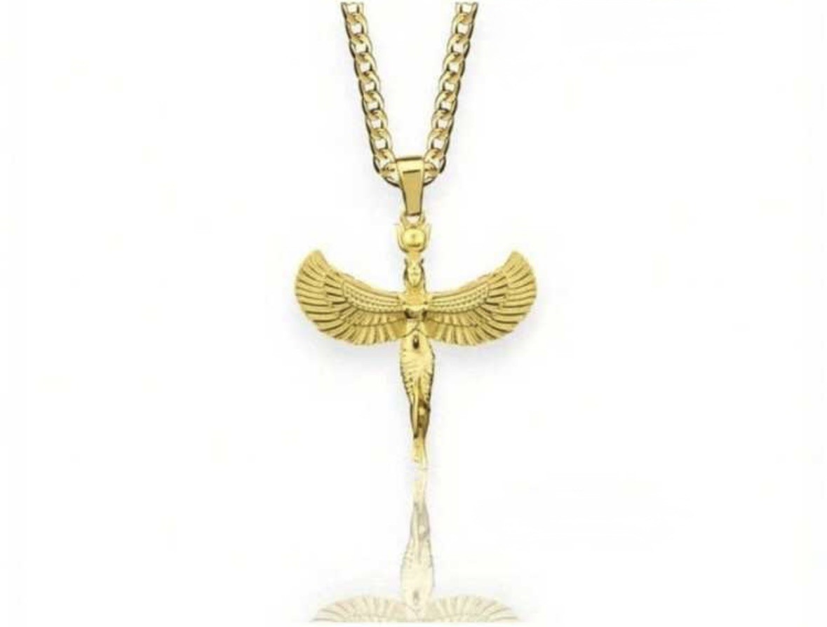 18K Gold Plated Egyptian Mythology Pendant And Necklace / Isis Goddess Ankh