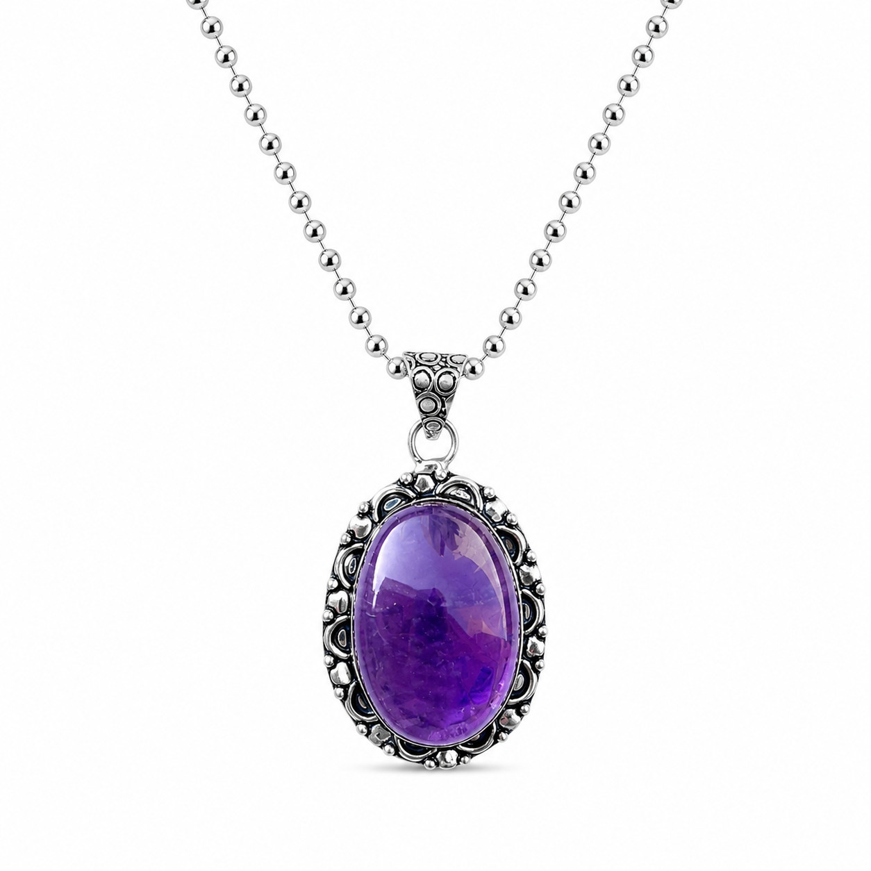 Natural Amethyst Necklace Purple Crystal Pendant Healing Stone Jewelry 24 Inch