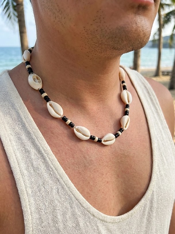 Boho Shell Choker Necklace Mens Surfer Beach Necklace Coastal Hawaiian Jewelry