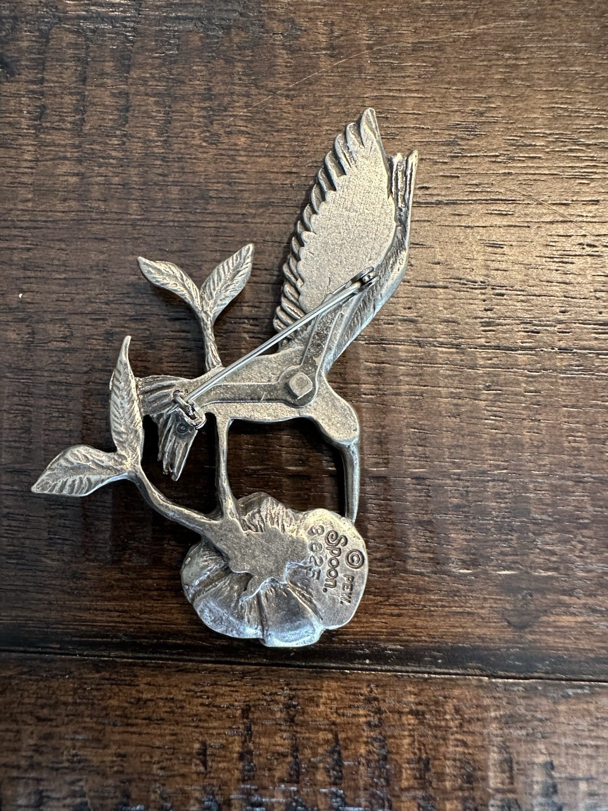 Vintage Spoontiqies Signed Hummingbird & Flower Brooch
