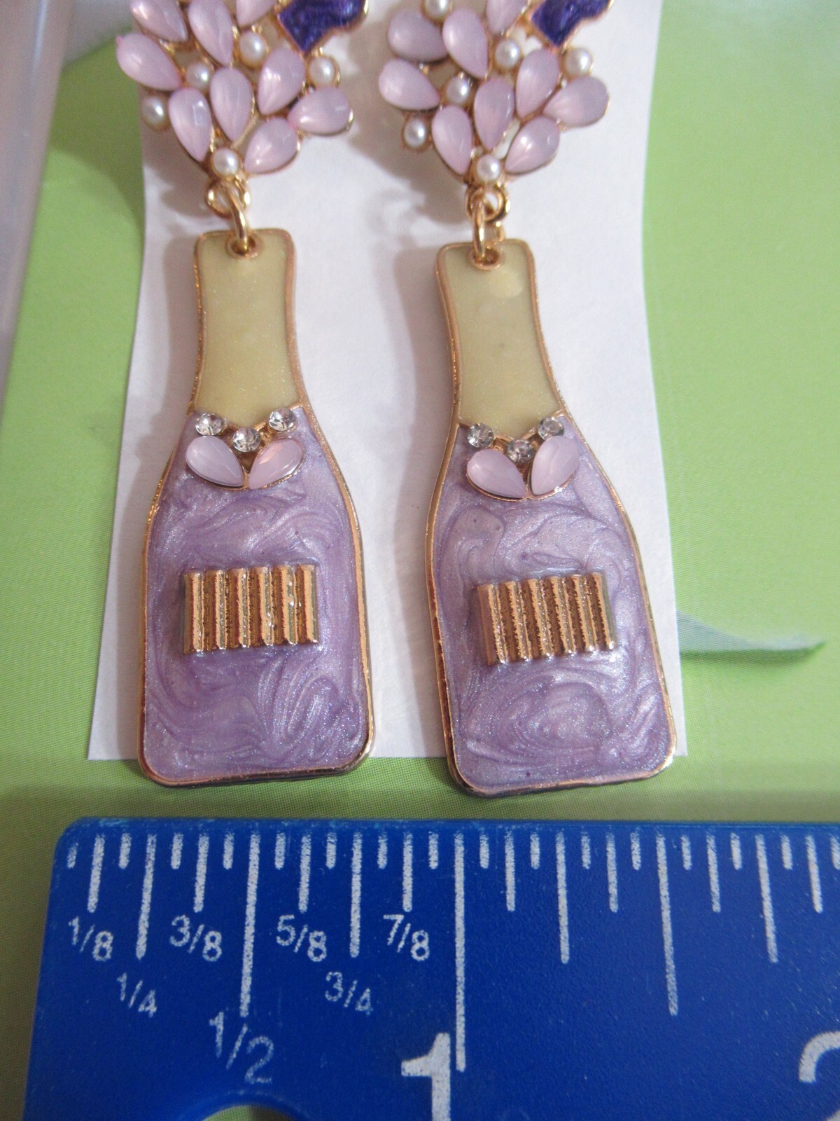2.50″ POPPED CORK CHAMPAGNE BOTTLE & CHAMPAGNE GLASS RHINESTONE PEARL EARRINGS