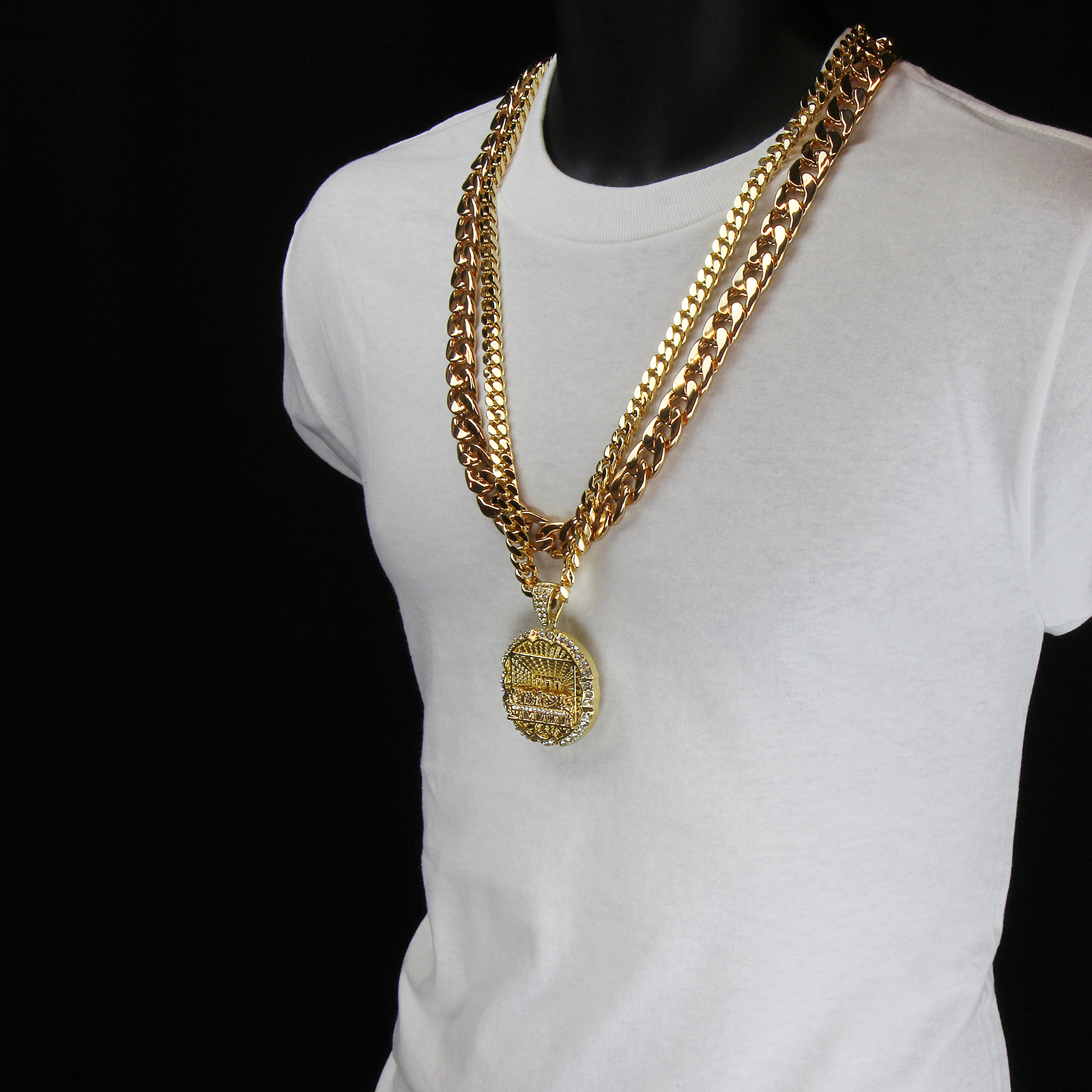 Men 14k Gold Plated Last Supper Pendant Iced Cubic Zirconia Two 30″ Cuban Chain