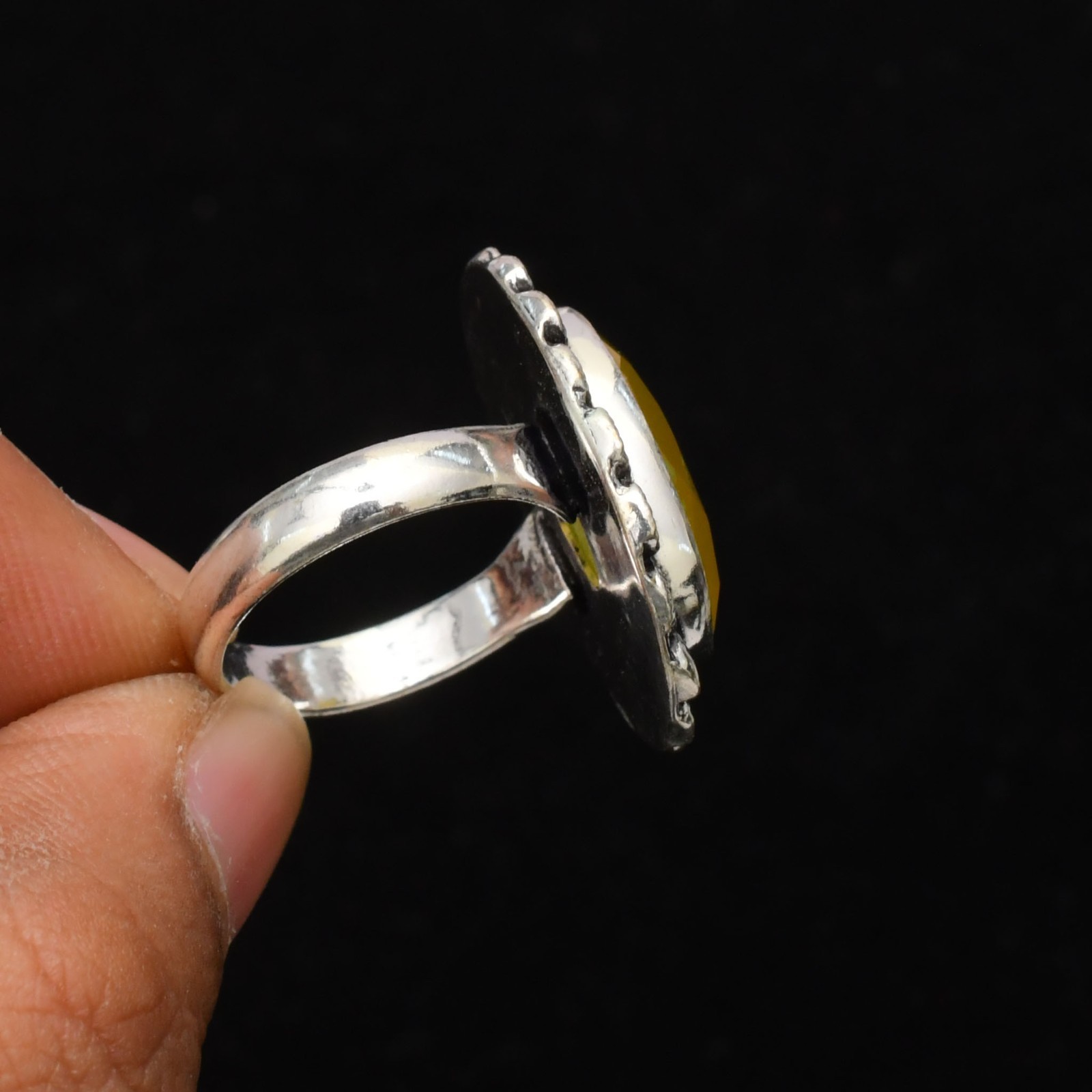 Yellow Onyx Gemstone Handmade 925 Sterling Silver Jewelry Ring Size 7