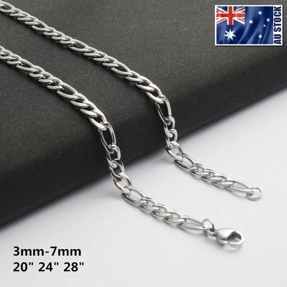 Wholesale 316L Stainless Steel Silver Curb Figaro Chain Necklace Mens & Womens