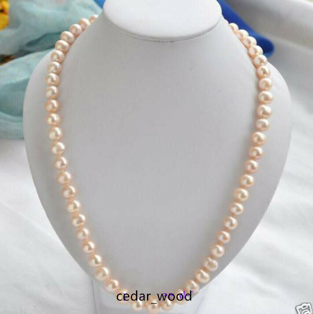 AAA round 7-8mm Natural pink south sea Pearl Necklace 16inch 14K clasp