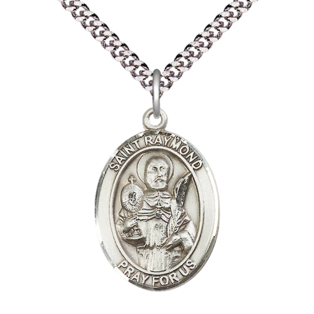 Sterling Silver Saint Raymond Nonnatus Medal 24″ Lobster Claw Chain Necklace