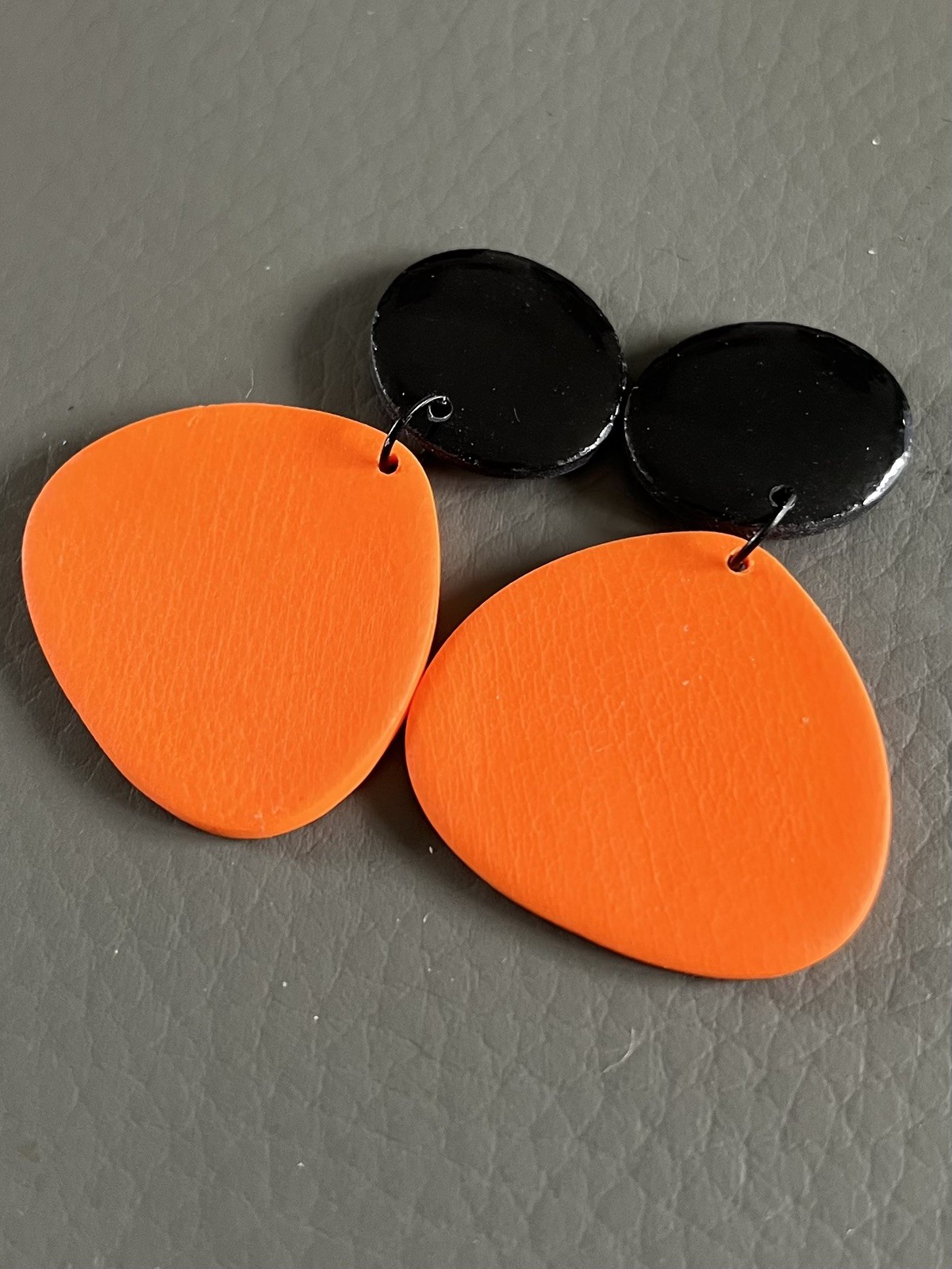 Black & Orange Polymer Clay Earrings – Modern Geometric Statement Earrings