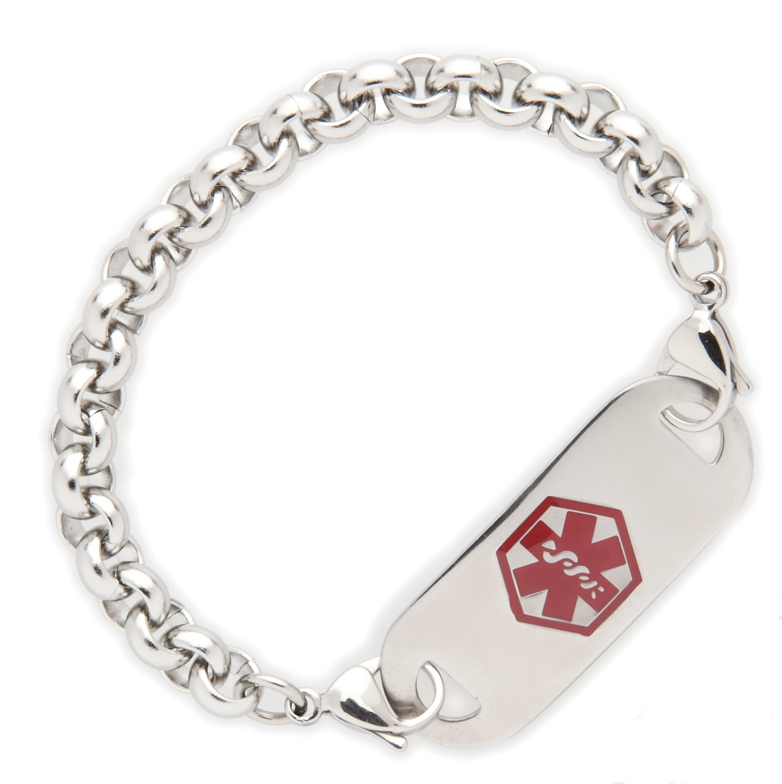 Medical ID Stainless Rolo Strand Bracelet with Tag Diabetes & Many Conditions!