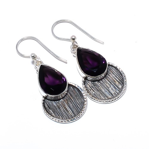 Amethyst- 925 Silver Plated Israeli Jewelry Earring 1.56″ T279