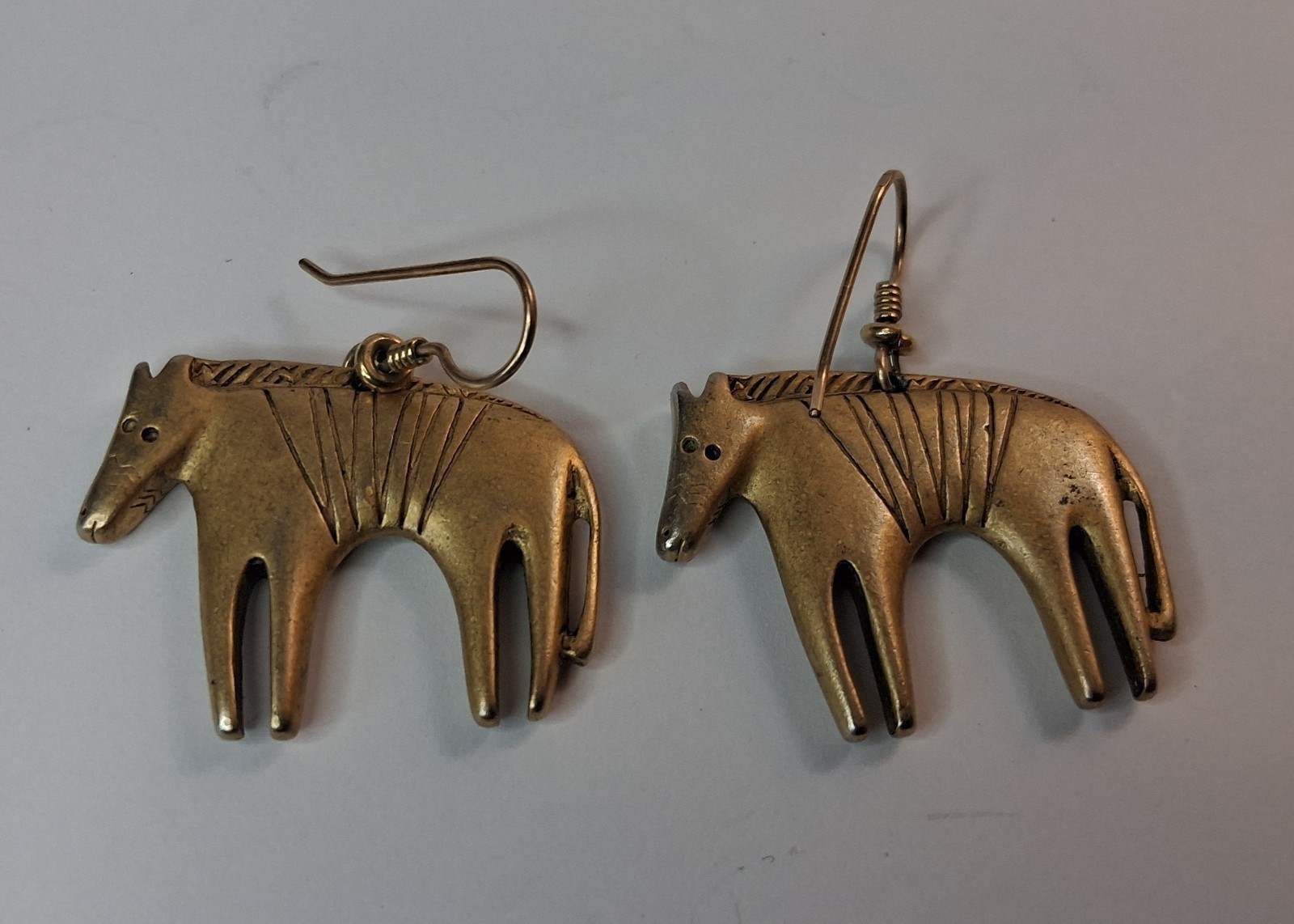 Vintage Laurel Burch “Striped Beast” gold tinted dangle animal earrings