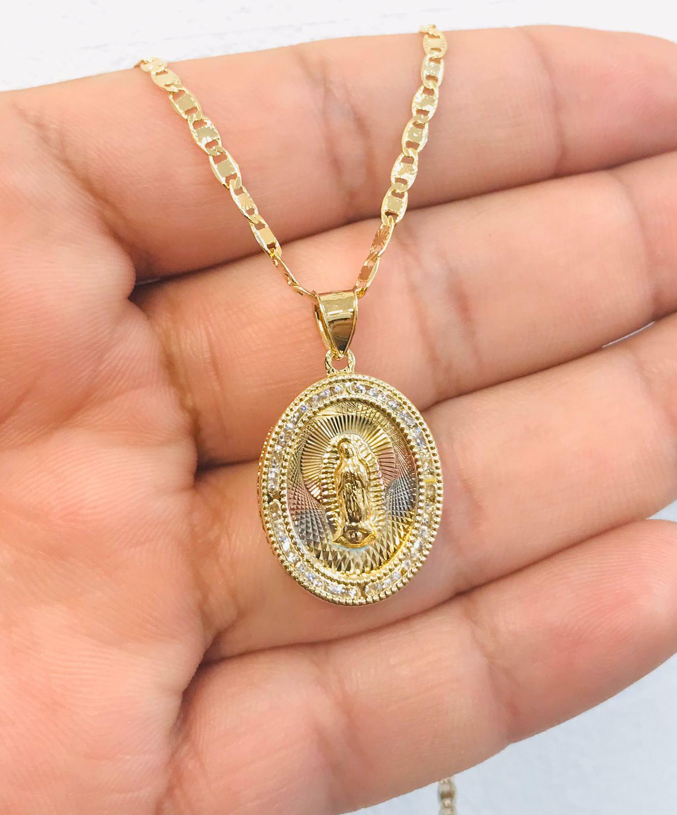 Virgen De Guadalupe Necklace 16” to 20” / Cadena Y Dije Set De La Virgen Maria.