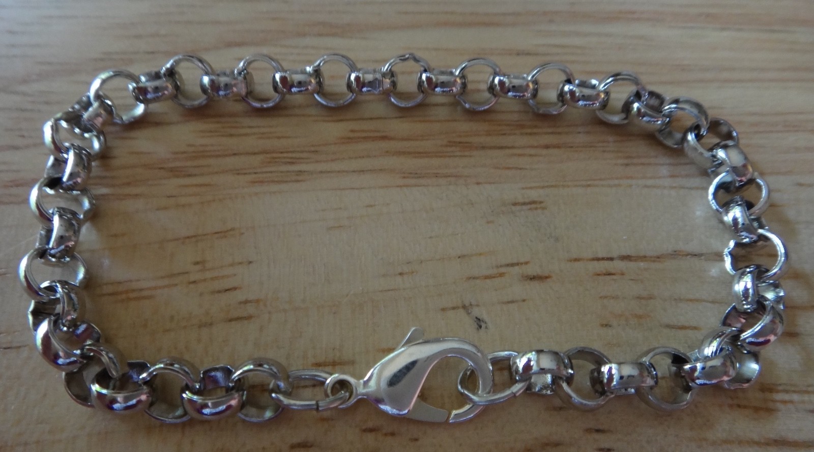 8″ Medium heavy Silver Base Metal Palladium Plate Rolo 5 mm Charm Bracelet