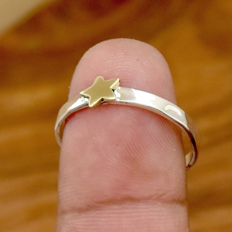 Sterling Silver Star Ring – 925 Silver Two-Tone Jewelry – Minimalist Gold Accent