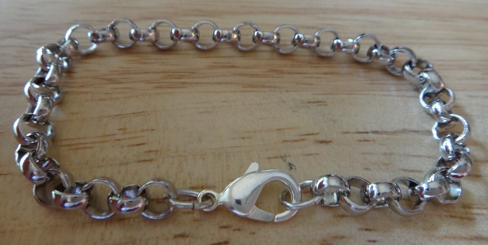 8″ Medium heavy Silver Base Metal Palladium Plate Rolo 5 mm Charm Bracelet