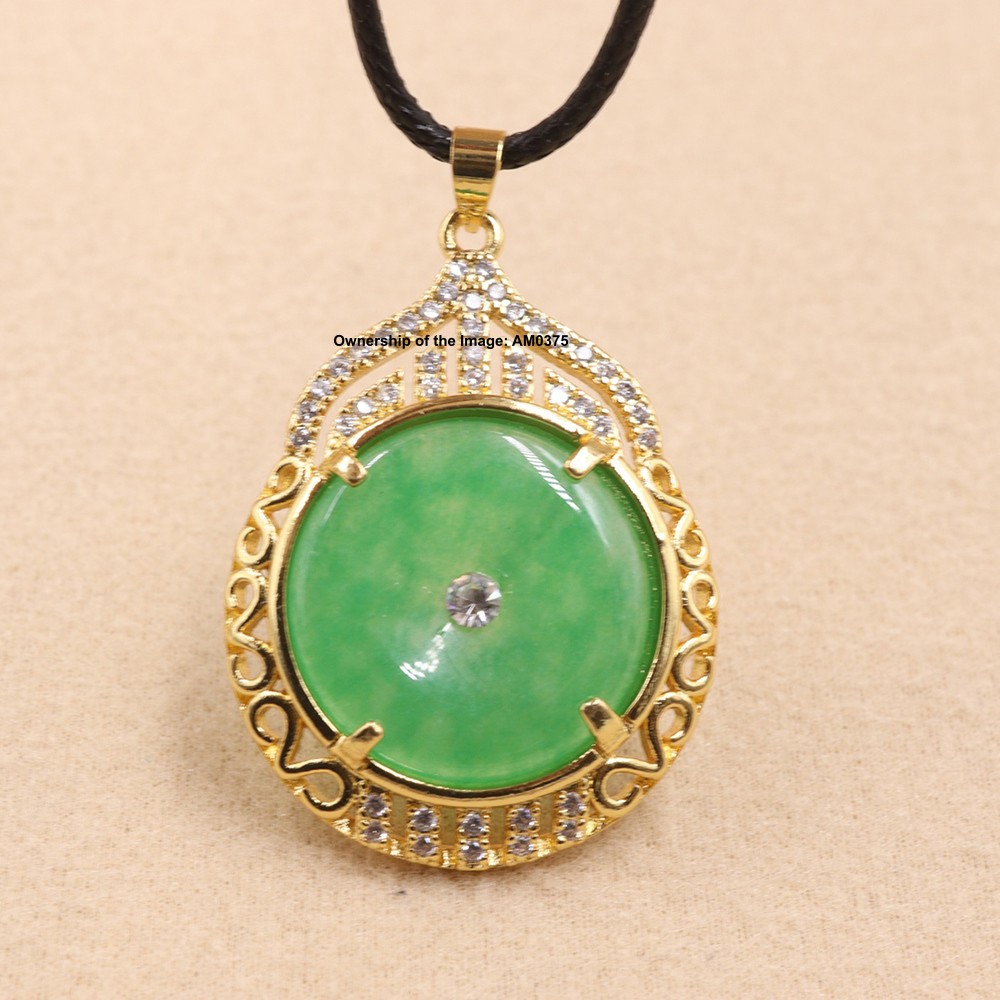 NEW Yellow Alloy Heating Jade Pendant For Women Men Safe-Circle Jade Pendant