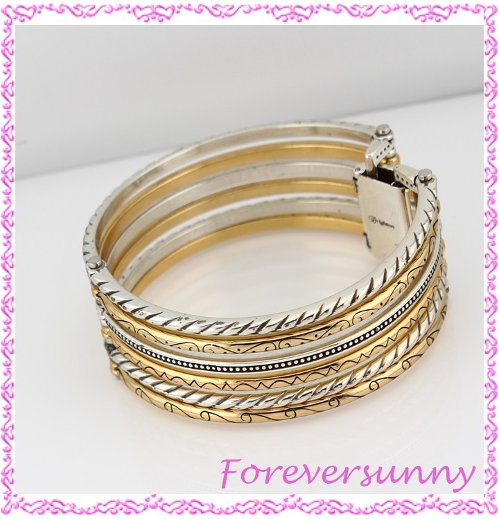 Brighton Rapture Rings Two-Tone Wide Fold Over Clasp Bracelet