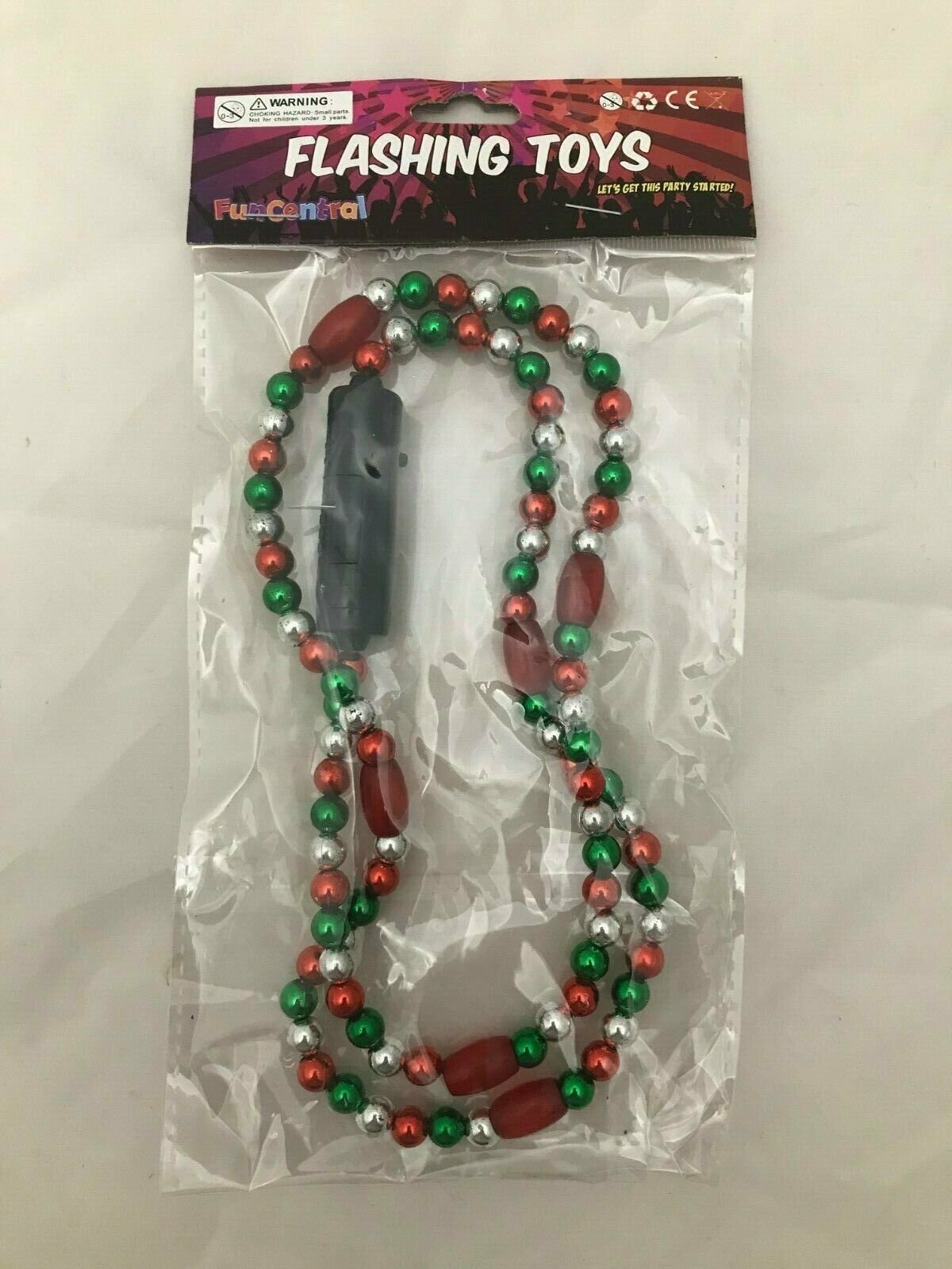 Christmas Necklace 36″ with LED Lights and Red Green Silver Beads