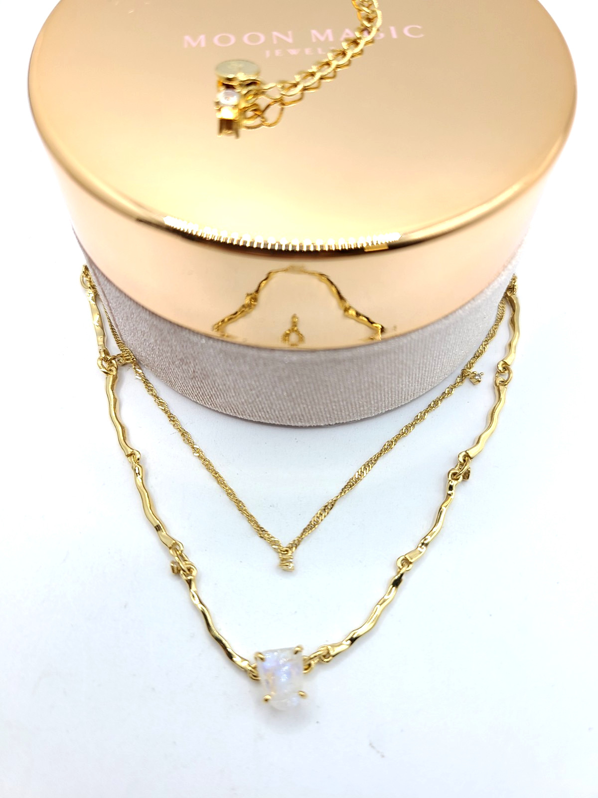 Moon Magic Raw Crystal Necklace – Flowing Moonstone 18kt Yellow Gold Vermeil