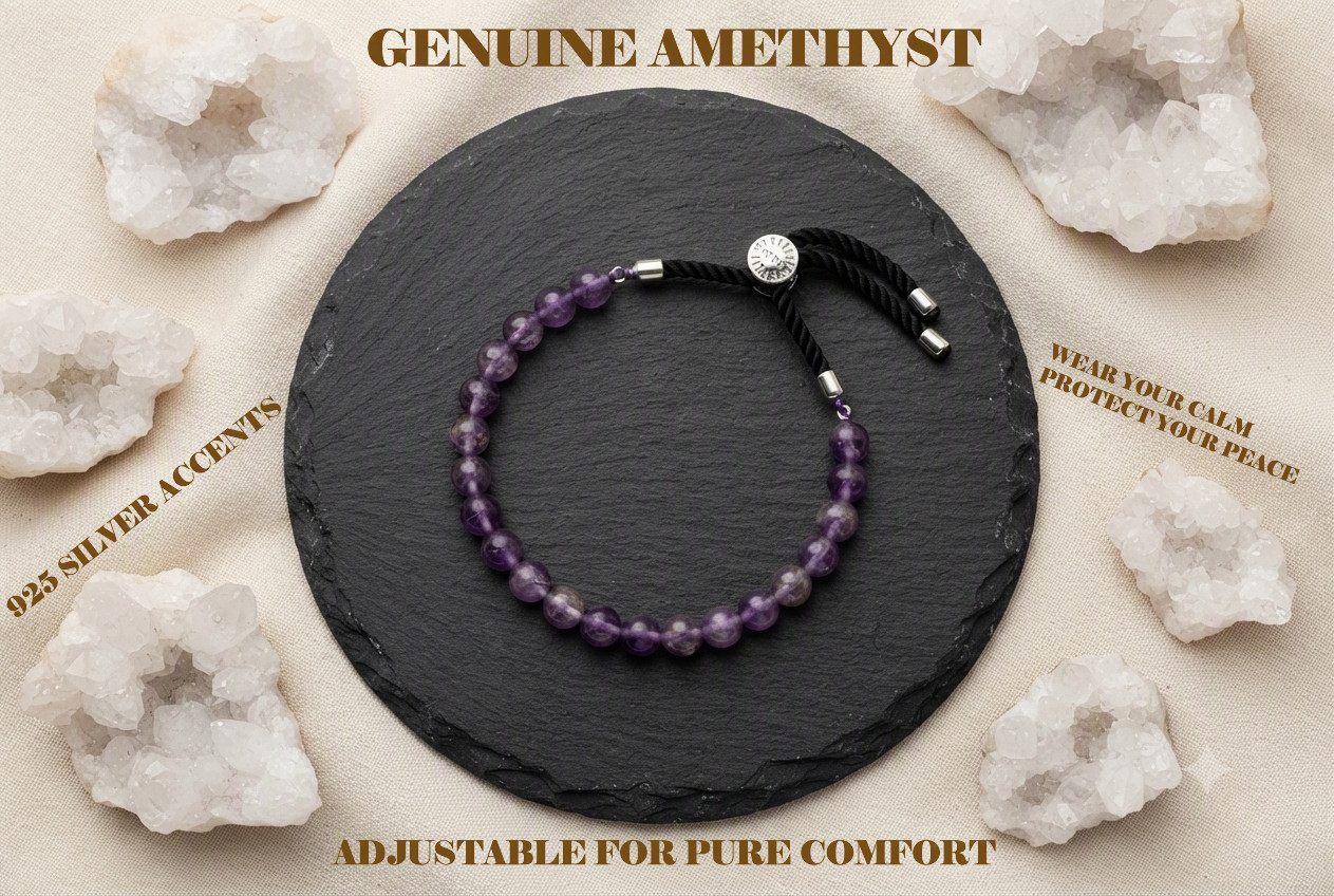 Natural Amethyst Gemstone String Bracelet 925 Silver Plated Anxiety Relief Gift