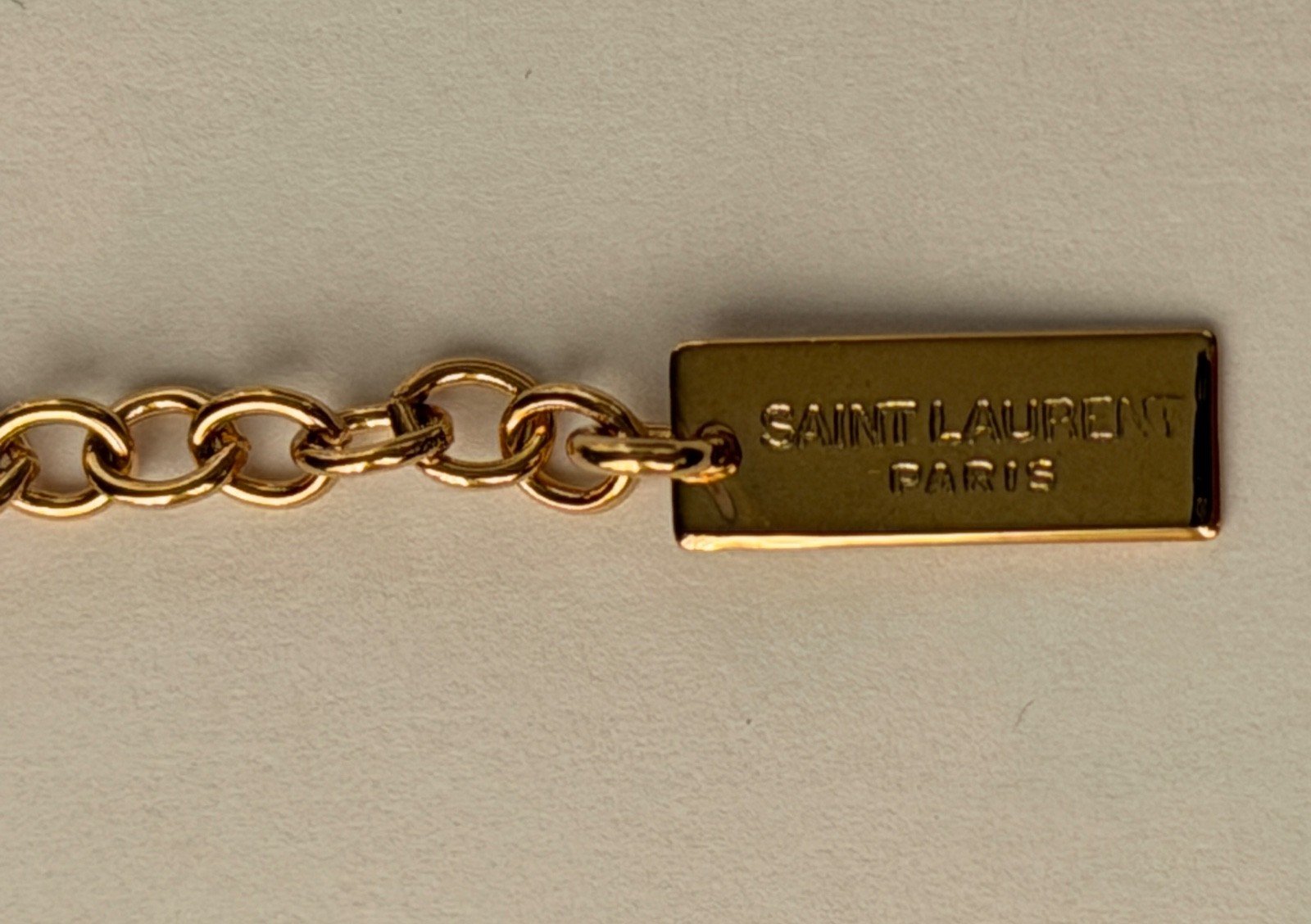 NWT Saint Laurent YSL Rectangular Chain Link Gold Tone Brass Short Necklace $695