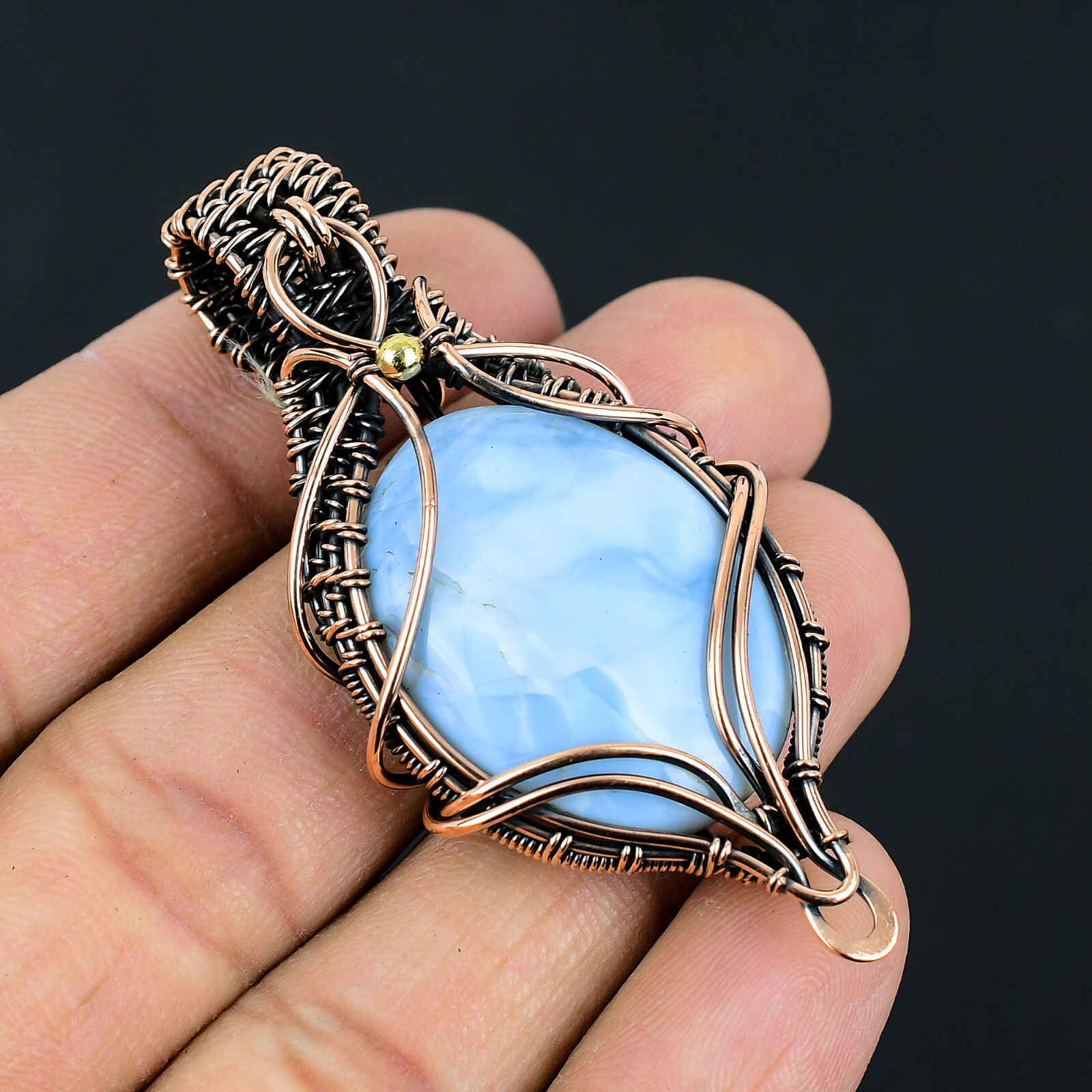 Owyhee Opal Gemstone Copper Wire Wrapped Pendant Jewelry Gift for Her LC 214