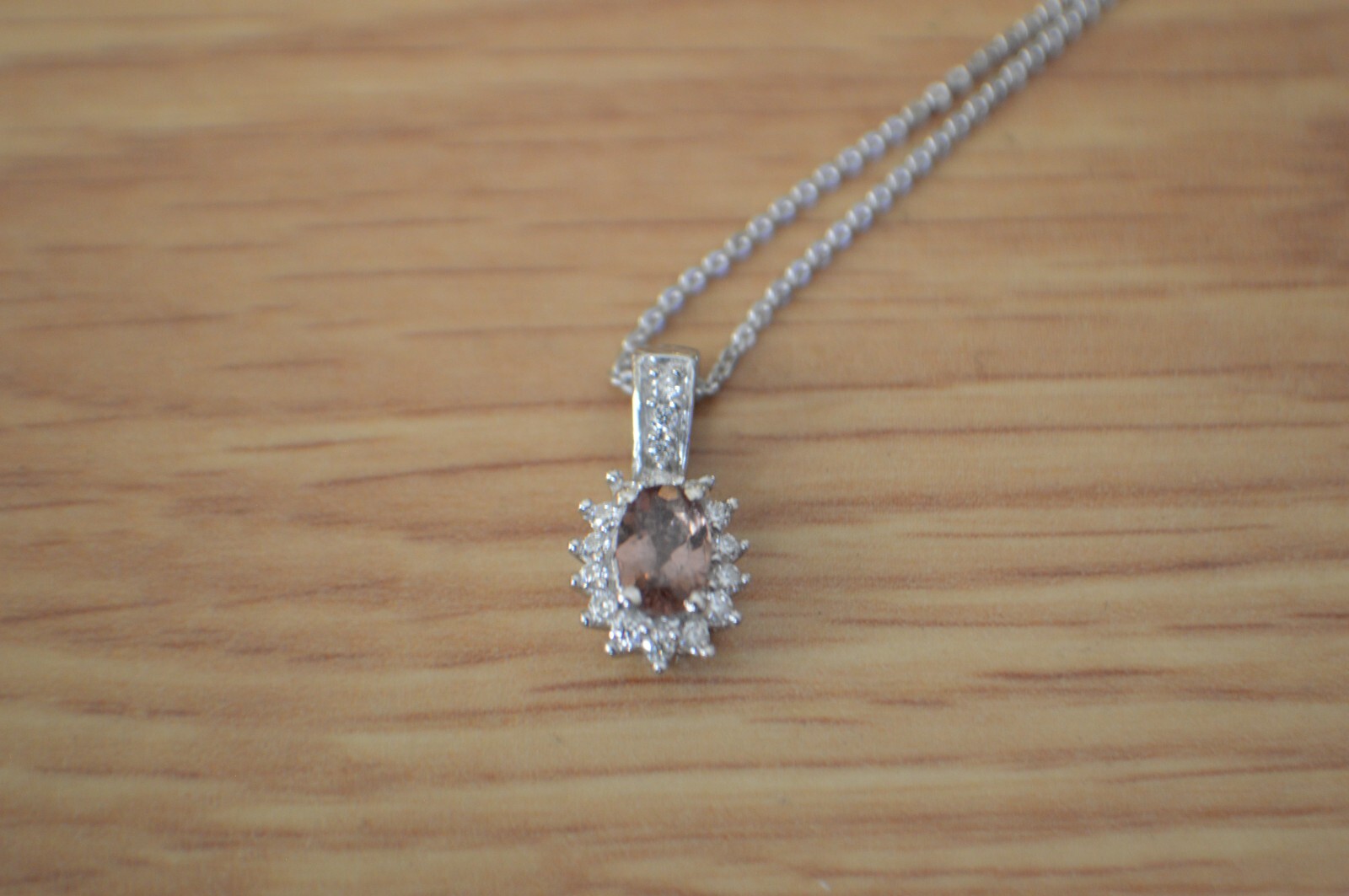 0.65ct Blush Apatite / Moissanite Pendant w/ 20″ Chain Platinum over Fine Silver