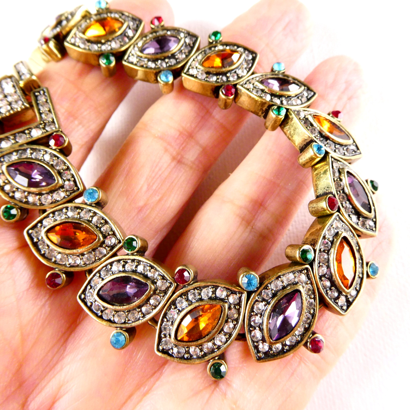 Heidi Daus Crystal Bracelet Multi Color Stones Brass Tone Beauty