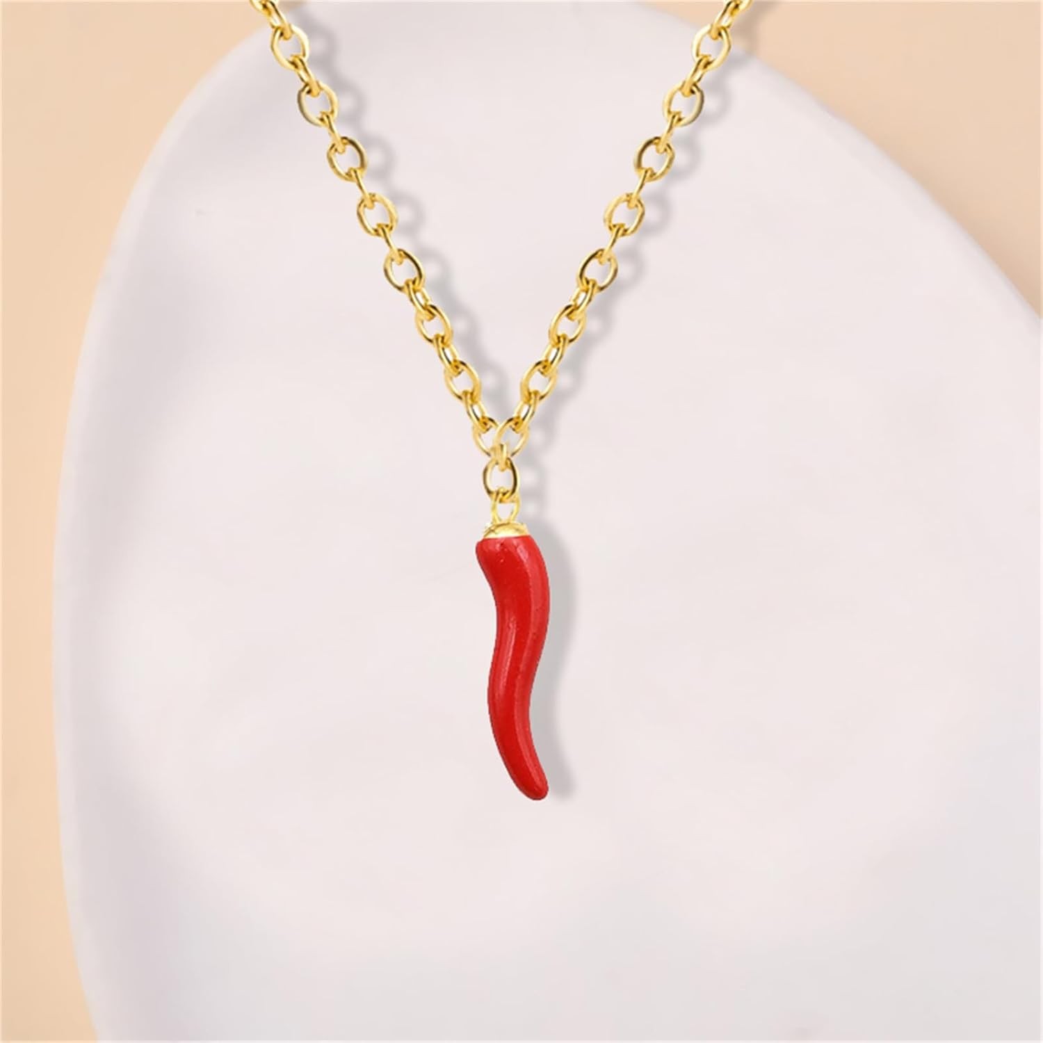Italian Horn Necklace Red Enamel Cornicello Pendant Charm Jewelry for Women