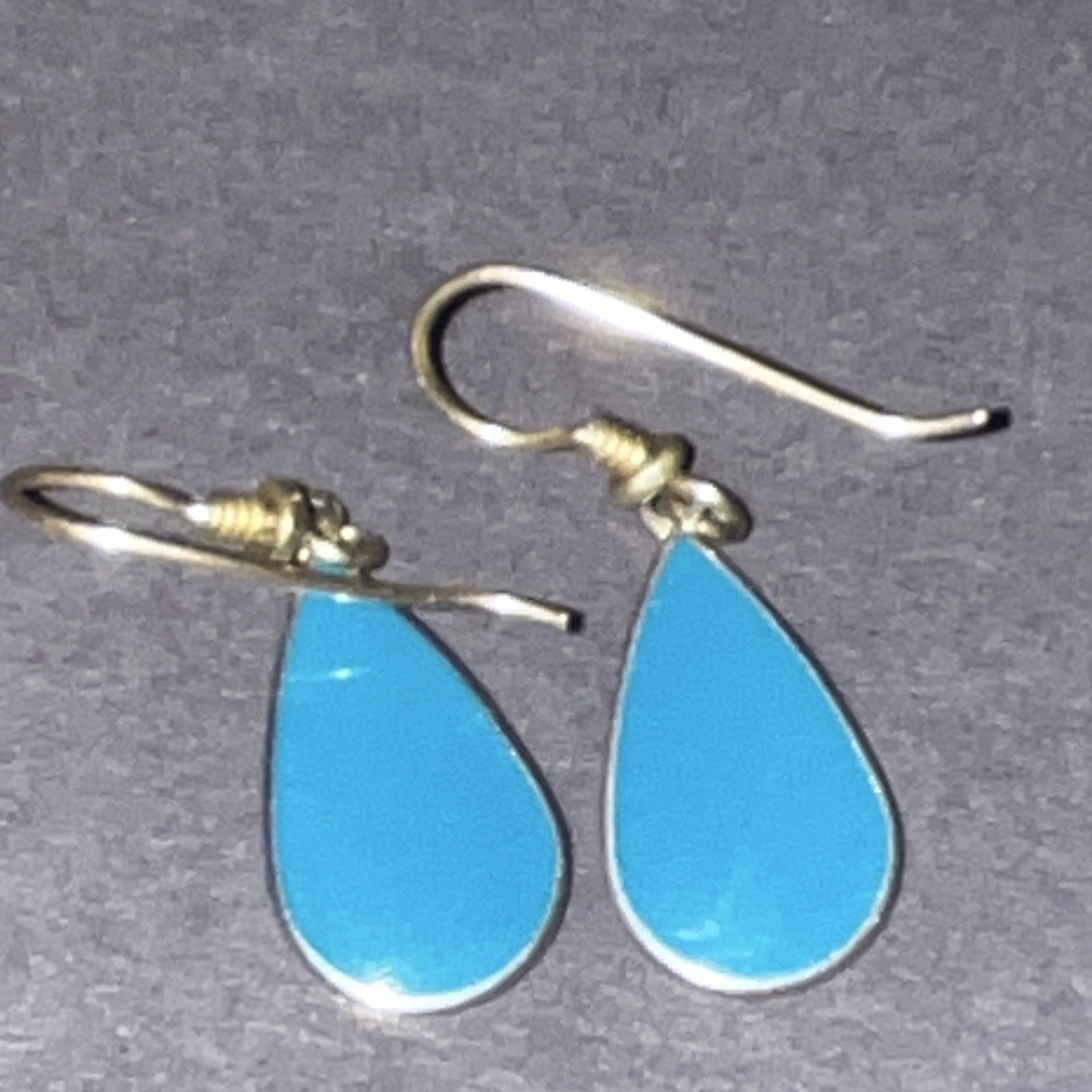 Vintage Laurel Burch Signed “Tear” Drop Earrings Blue Enamel