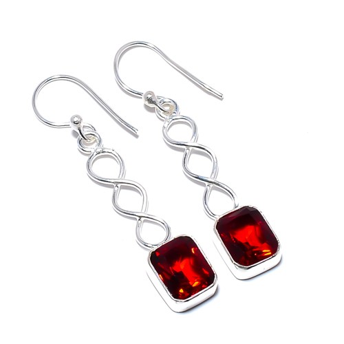 Garnet Gemstone 925 Silver Plated Spiral Earring 1.79″ A39
