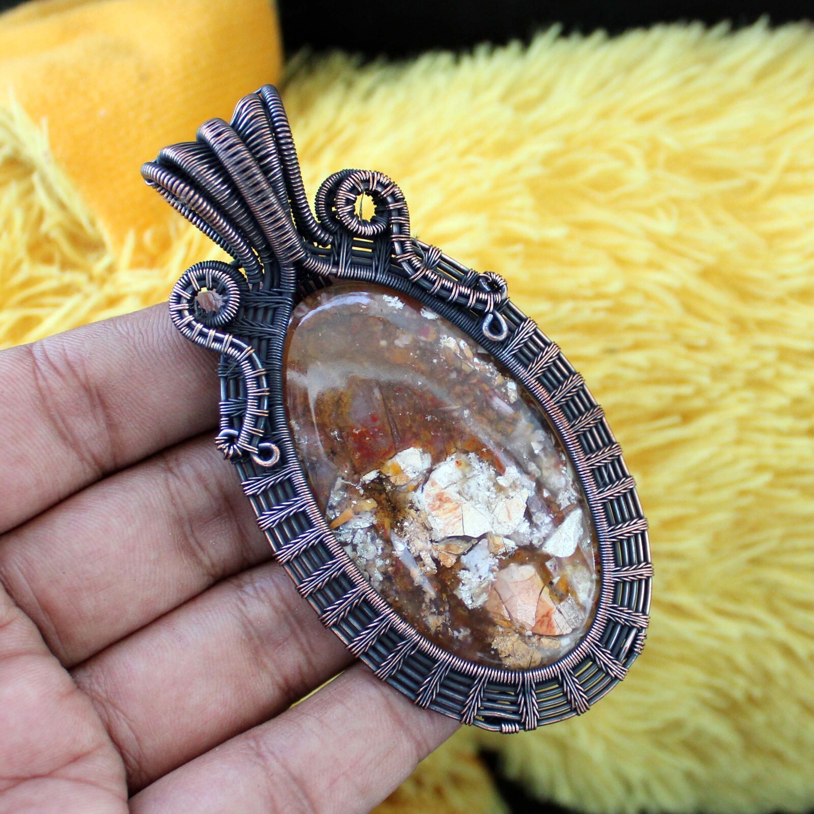 Maligano Jasper Pendant Copper Wire Wrapped Pendant Handmade Wire Wrap Jewelry