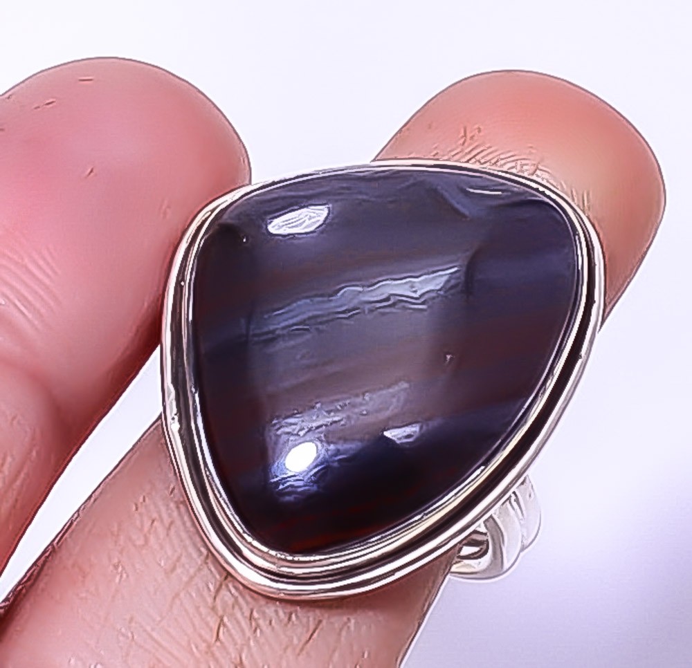 Iron Tigers Eye-South Africa Gemstone 925 Silver Plated Ring s.8.5 A316