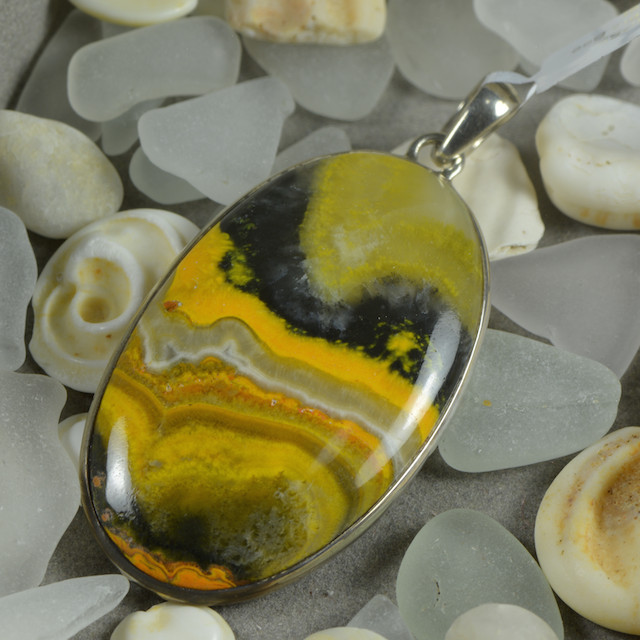 Mustard Jasper pendant Bumblebee Silver Natural Color No Dyeing Special Pattern