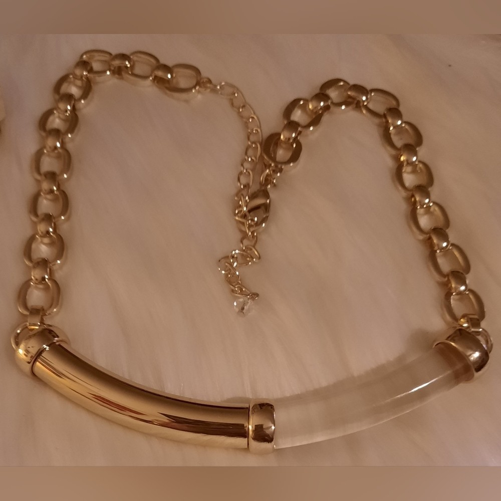 WHBM Lucite Gold bar Designer statement NECKLACE 16in to 20in