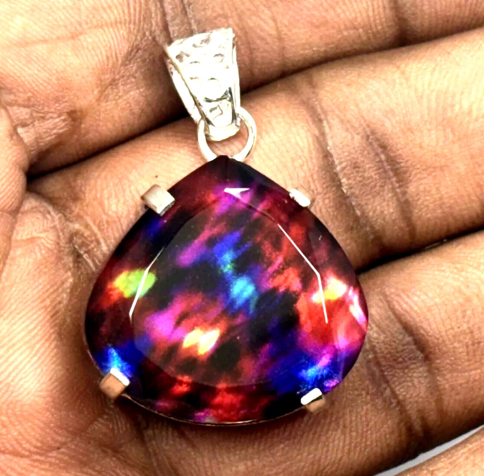 Natural 96.90 Ct AAA Certified Ammolite 925 Solid Silver Pendant Loose Gemstone