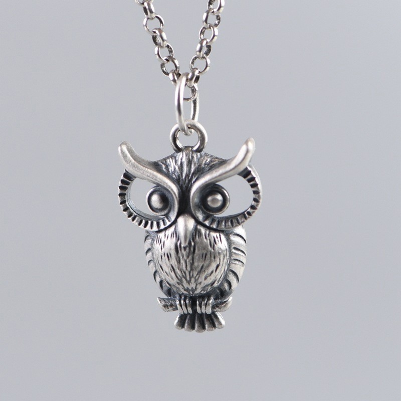 S925 Silver, Vintage Wise Owl Pendant, Wisdom Knowledge Charm, Gift for Her