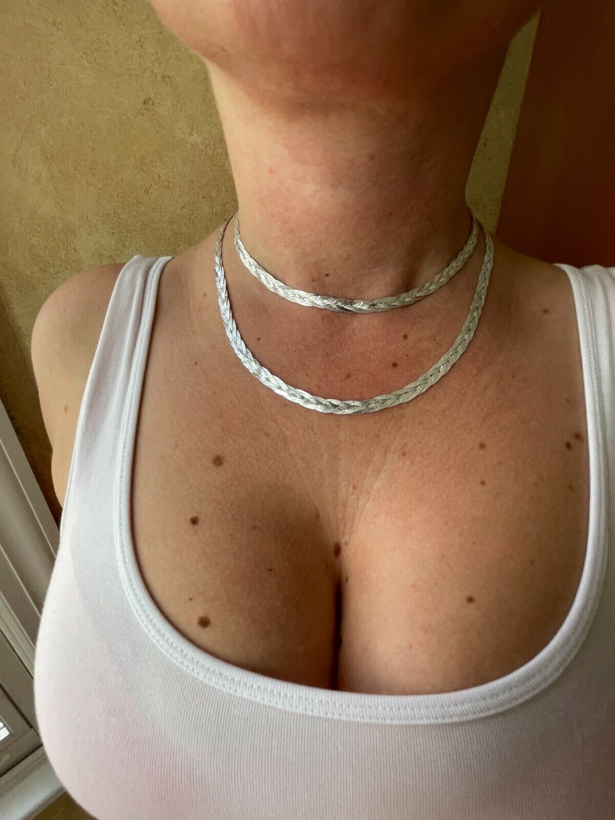 Ladies Solid 925 Sterling Silver Braided Herringbone Chain Necklace 6mm 14″-22″