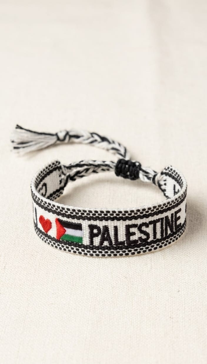 Palestine Keffiyeh Fabric Bracelet – Black & White Woven Wristband-Local Pickup
