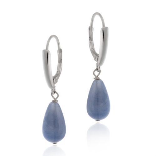 925 Silver Simulated Blue Agate Teardrop Leverback Earrings