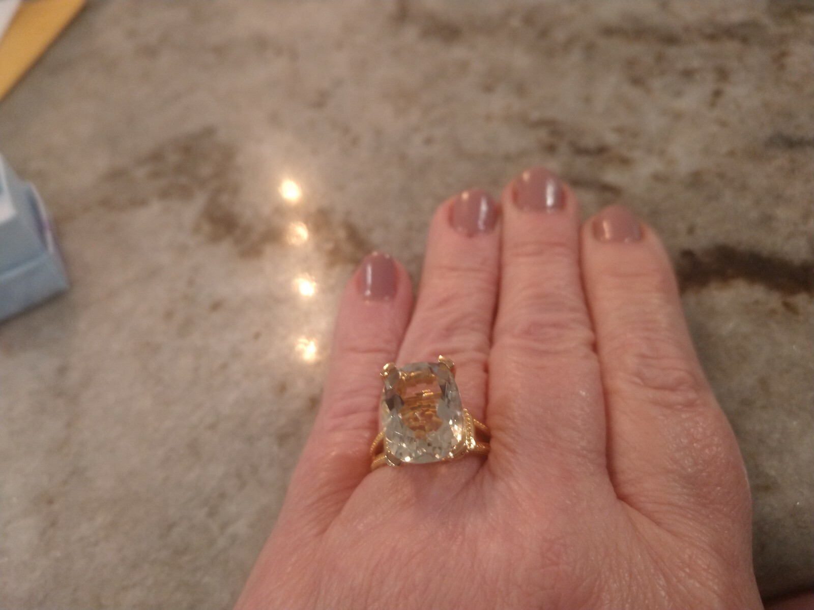 9.60 cts Solitaire Montezuma Prasiolite Fancy Ring in Vermeil YG/SS (Size 7.0)