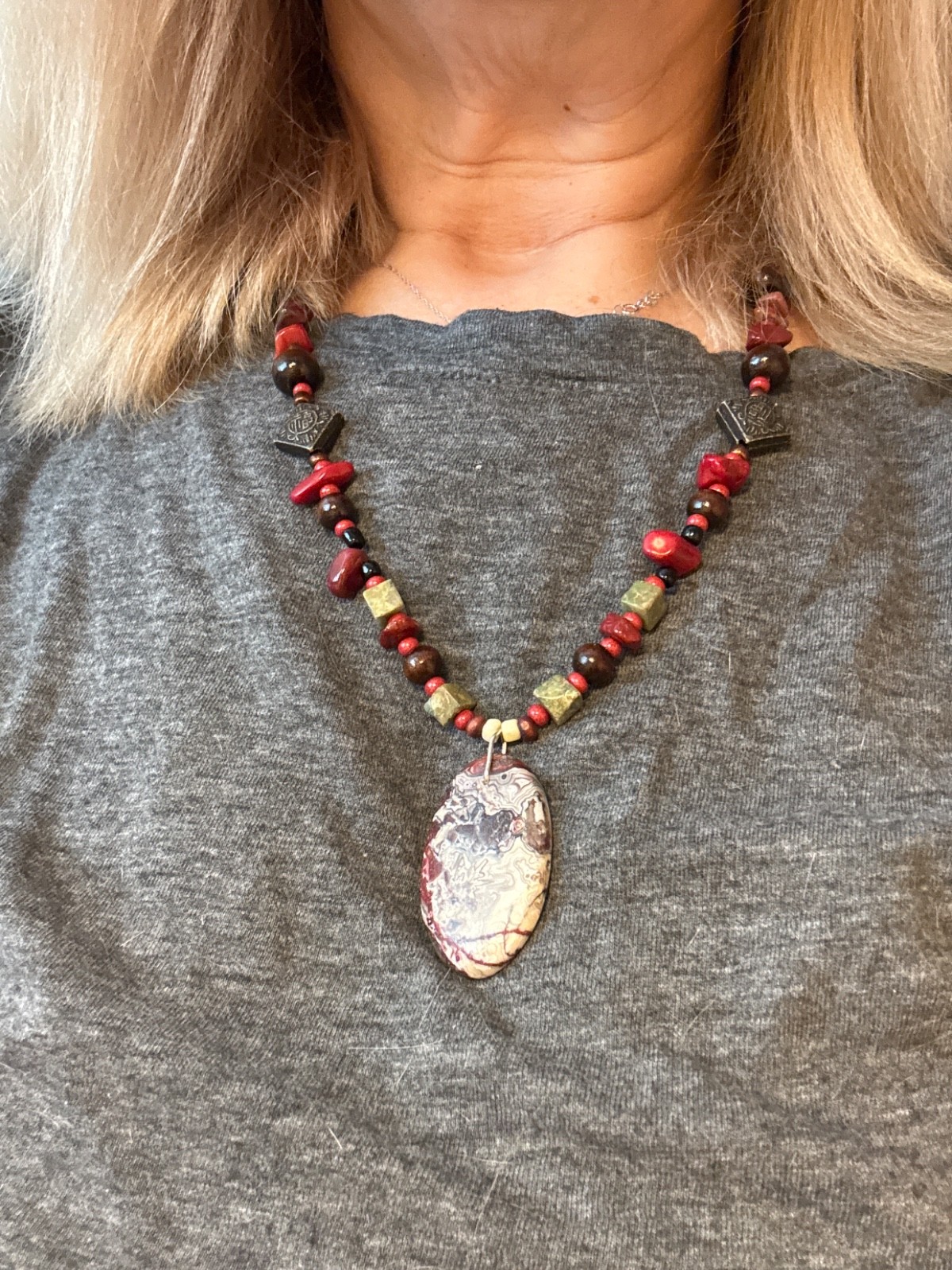 Mexican Crazy Lace Agate Beaded Necklace