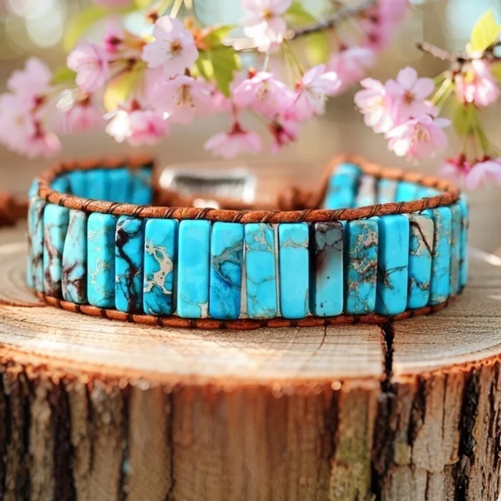 Handmade Natural Turquoise Leather Braided Bracelet for Protection Healing Gift
