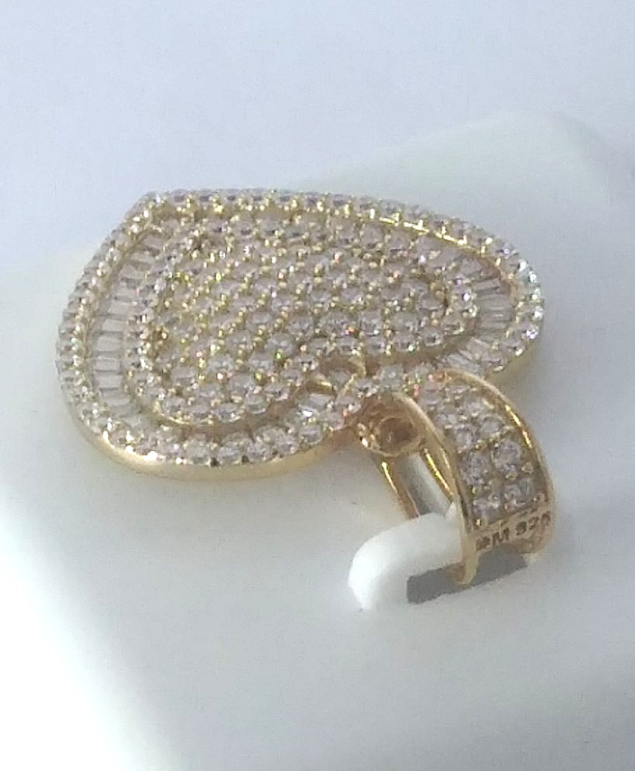 925 STERLING SILVER CZ micro pave FANCY HEART PENDANT Gold Plated 30X21mm