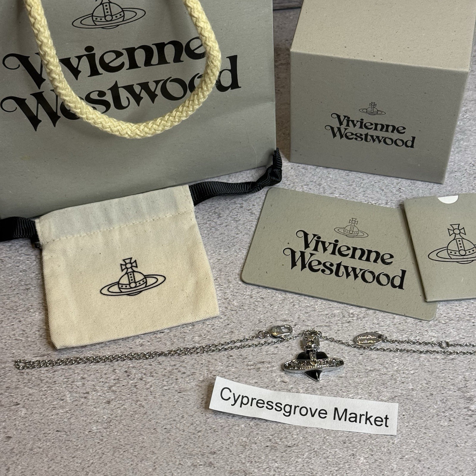 Used Vivienne Westwood Necklace Black Diamante Heart WITH PACKAGING
